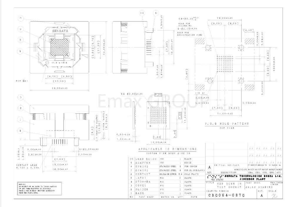 BGA64 IC test seat/Test Socket/test bench/ block 11*13mm 1.0MM for s29gl128n11ffi01/s29gl256n11ffi01/s29gl512n11ffi01 and so on