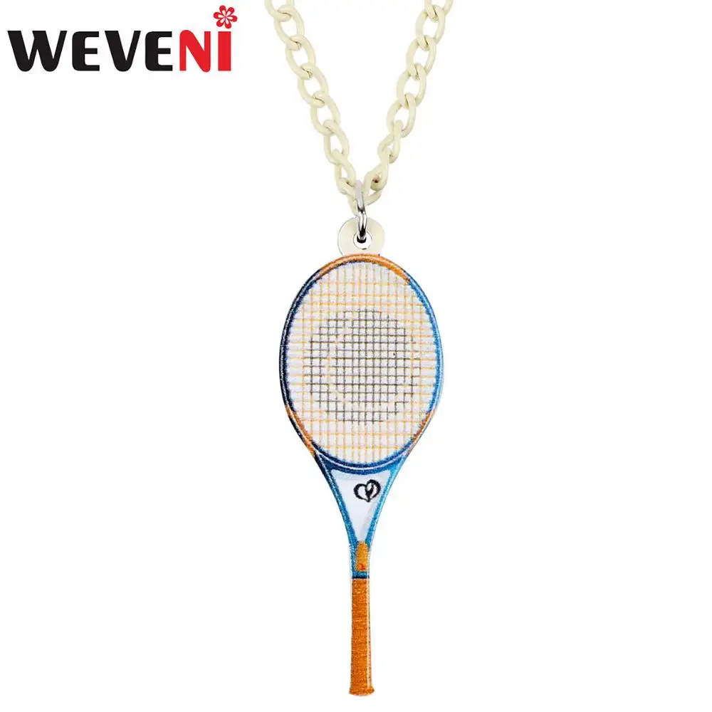 WEVENI Acrylic Fashion Novelty Badminton Racket Necklace Pendant Chain Choker Hipster Special Jewelry For Women Girls Decoration