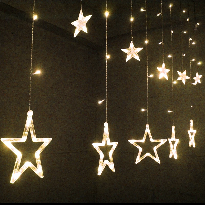 Cortina de luz de hadas de 2 metros, decoración navideña de Año Nuevo, ventana de estrellas para habitación/boda/tienda/Fiesta, enchufe europeo H-18