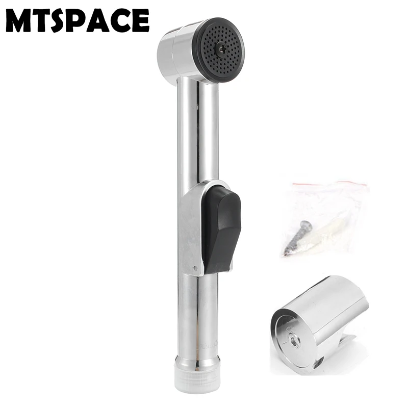 MTSPACE Chrome ABS Sprayer Handheld Toilet Bidet with Holder Shattaf Spray Bathroom Toilet Bidet Shower Head Nozzle Showerhead