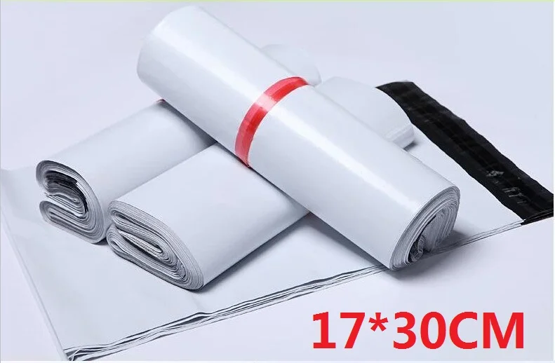 25Pcs/lot 17*30CM White Poly Self-seal Mailbags Plastic Courier Destructive Poly Mailing Plastic Bags Express Mail Bag (00187)