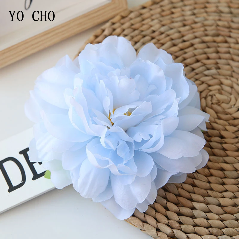 YO CHO Artificial Flower Large Peony Heads 15CM Fake Yellow Peonies Silk Craft Fabric Flower Wedding Garden Home Gift Decoration