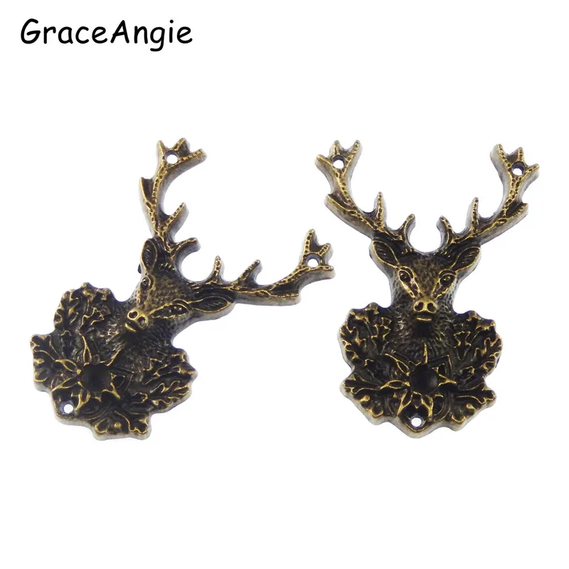 3pcs Antique Bronze Tone Deer Charms Necklace Pendant Jewelry Accessories Making Man Women Retro Style Jewelry 51*38*7mm 50703