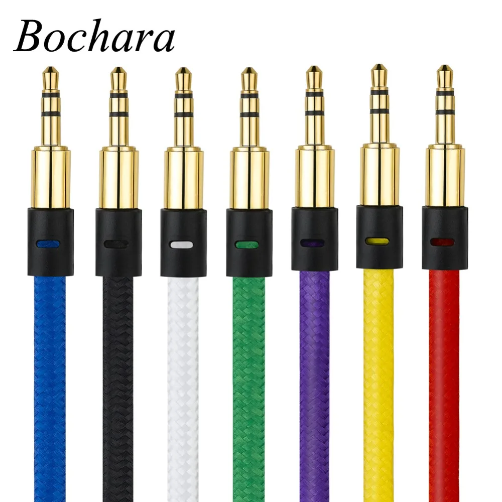 Bochara Flat Noodle Fabric Braided 3.5mm Audio Cable Male to Male AUX Auxiliary For Speakers Headset