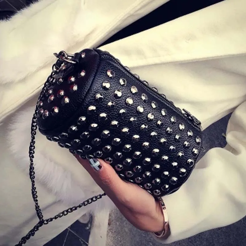 BENVICHED summer new rivets chains cylinders women's bags mini shoulder bags small cylindrical bags c013