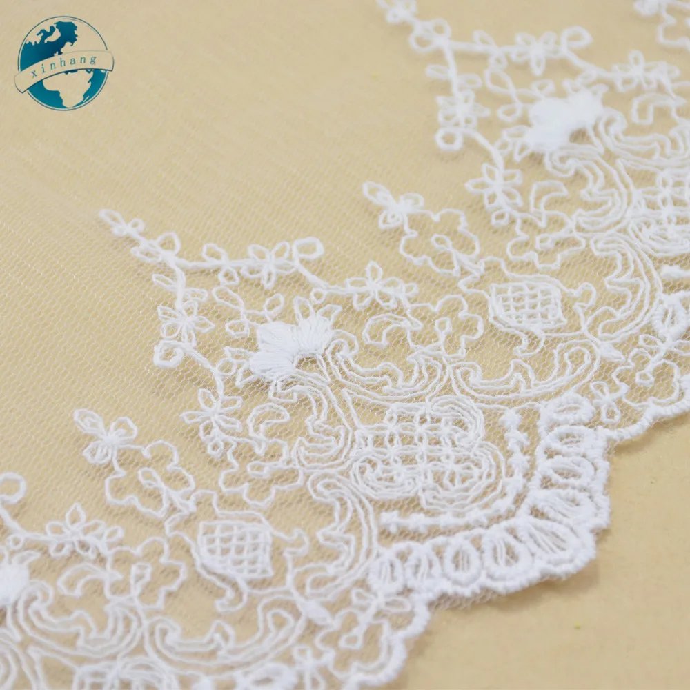 18cm Width White Cotton patches embroidery Lace Ribbon Fabric Guipure Diy Trims Sewing Garment dress Accessories tools#3695