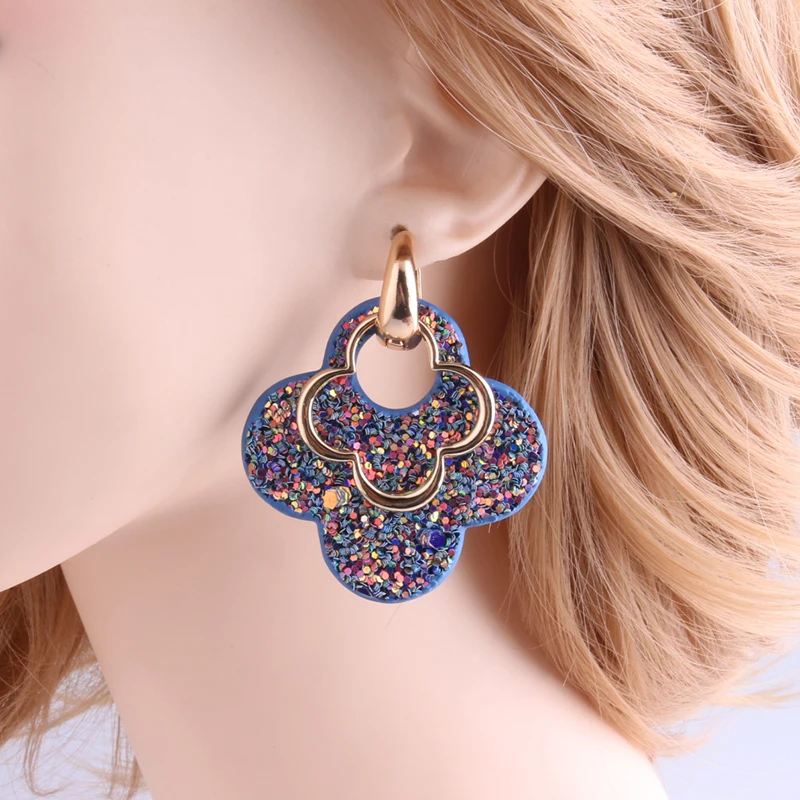 NeeFu WoFu Big Earring Flash Clover Leather Earrings Brinco Ear Leopard Oorbellen Brinco Christmas Gift Factory direct sales