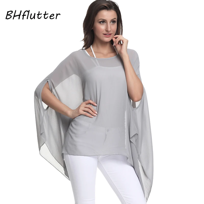 BHflutter Blusas Mujer de Moda 2018 Blouse Women Shirt Batwing Sleeve Casual Summer Tops Tees Solid Chiffon Blouses Plus Size