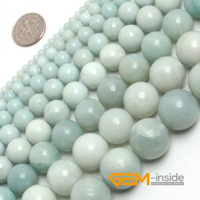 Gem-inside 8mm 10mm 12mm Round Blue Amazonite Beads Natural Stone Beads DIY Loose Beads For Jewelry Making Strand 15\