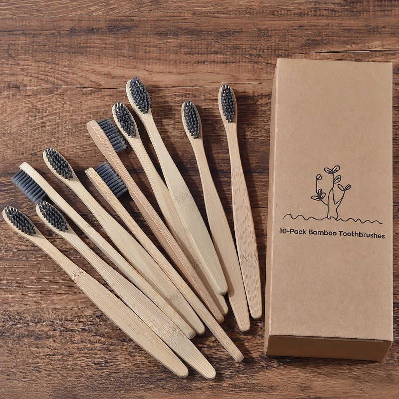 10Pcs Bamboo Toothbrush Eco Friendly Wooden Tooth Brush BPA Free Soft Bristle Tip Charcoal Adults Oral Care Toothbrushes
