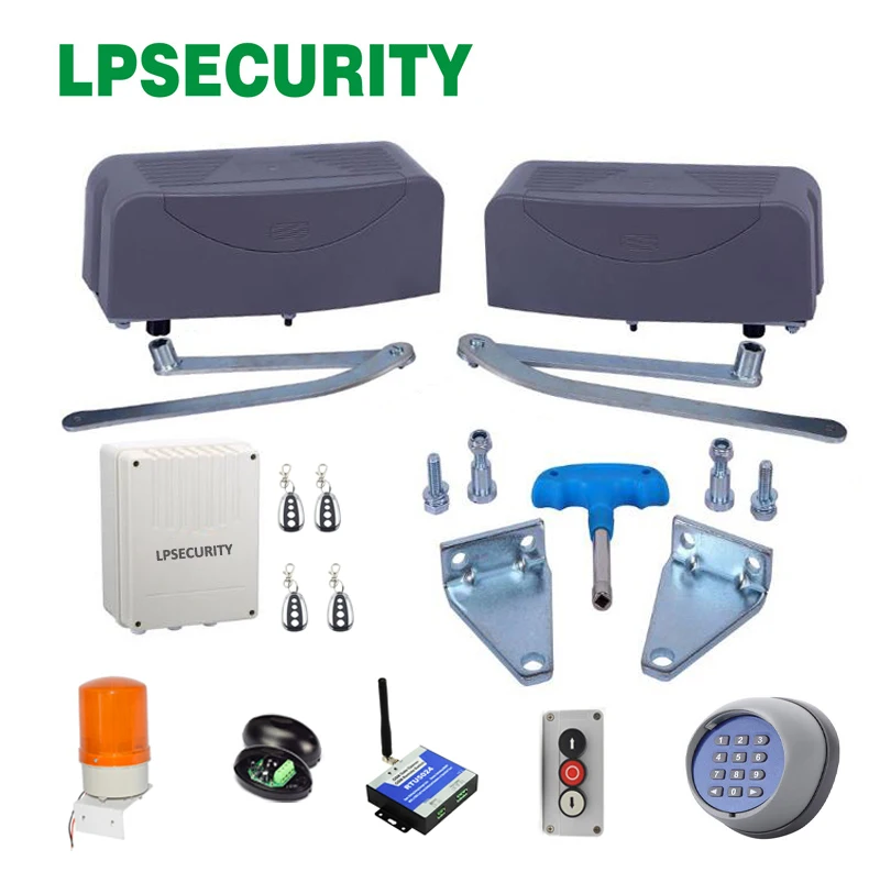 LPSECURITY 400kg per leaf Articulated Swing Gate Opener kit for  Swing Gates(sensor lamp gsm module button keypad optional)