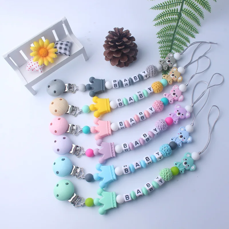 Koala Silicone Baby Pacifier Clip Personalized Name Pacifier Chain for Baby Teething Holder Soother Chew Toy Dummy Clips