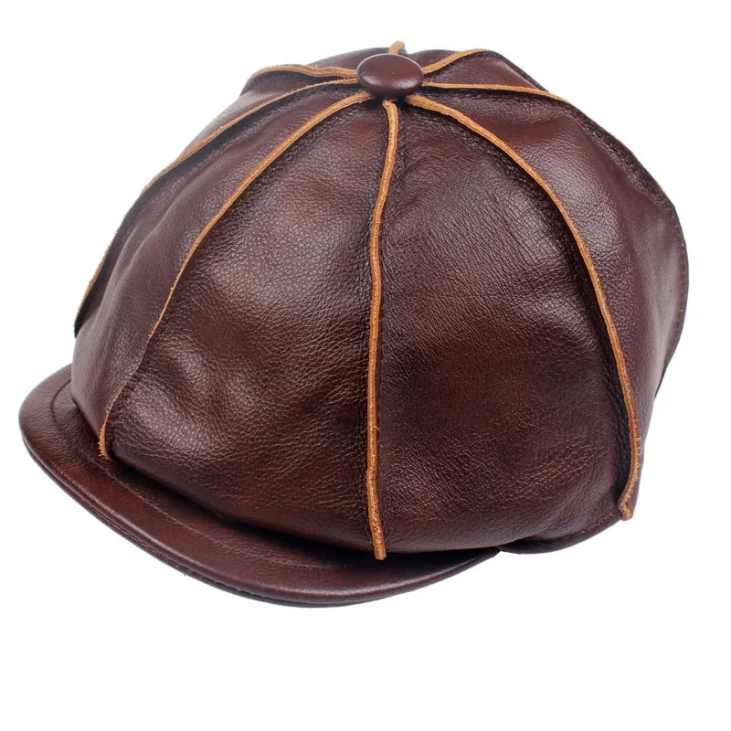 2023 new Boys casual genuine leather hat genuine leather cowhide male cap  painter cap winter warm hat 50% off