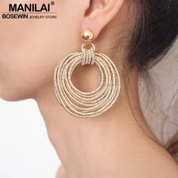 MANILAI Vintage Metal Round Multilayer Dangle Earrings Women Fashion Bohemian Circular Statement Big Earrings Party Jewelry Rope