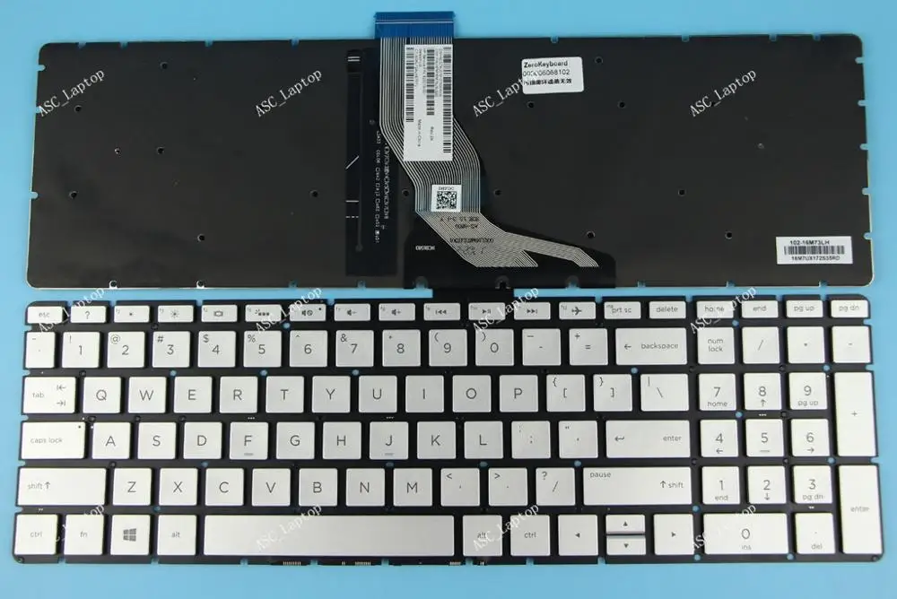 Novo teclado americano inglês para hp 15-cd042nr 15-cd051nr 15-cd072cl 15-cd072nr 15-cd076cl portátil retroiluminado, prata sem moldura