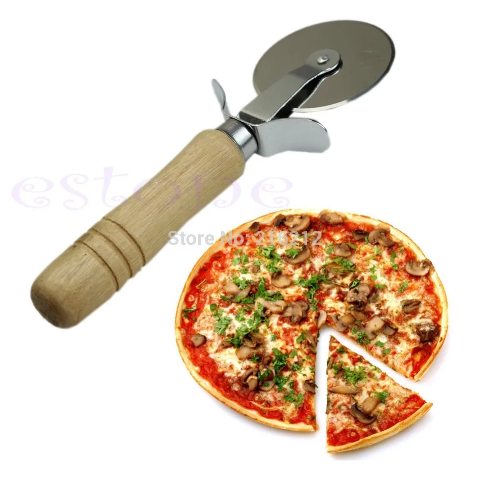 

Stainless Steel Wood Handle Pastry Nonstick Pizza Cutter Wheel Slicer Blade Grip Tool