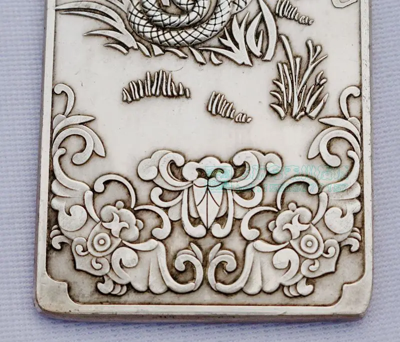 Chinese tibet Silver Bullion thanka fengshui Chinese zodiac snake statue amulet necklace pendant metal handicraft