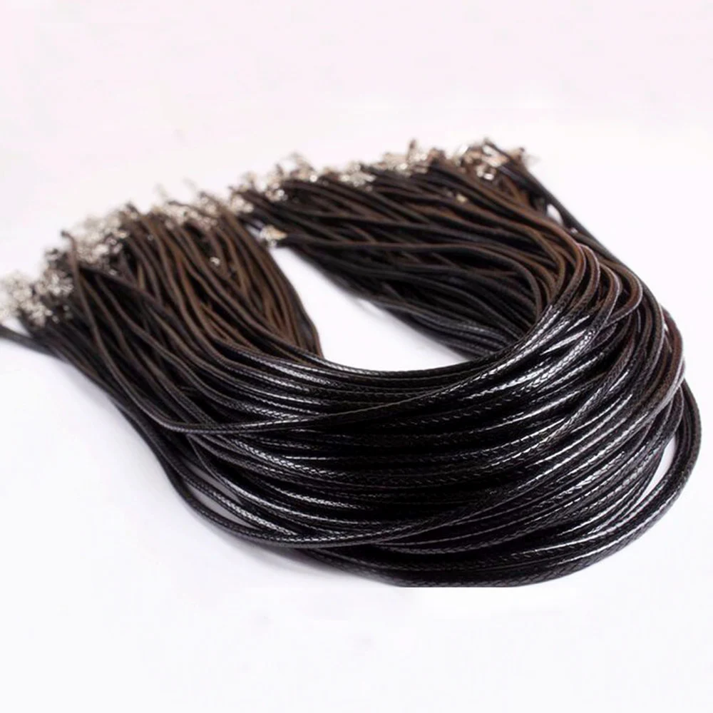 3 Pcs 2mm Twisted Braided Rope Leather Chain Necklace Bracelet Charms Clasp DIY Jewelry Accessories String Cord Necklace