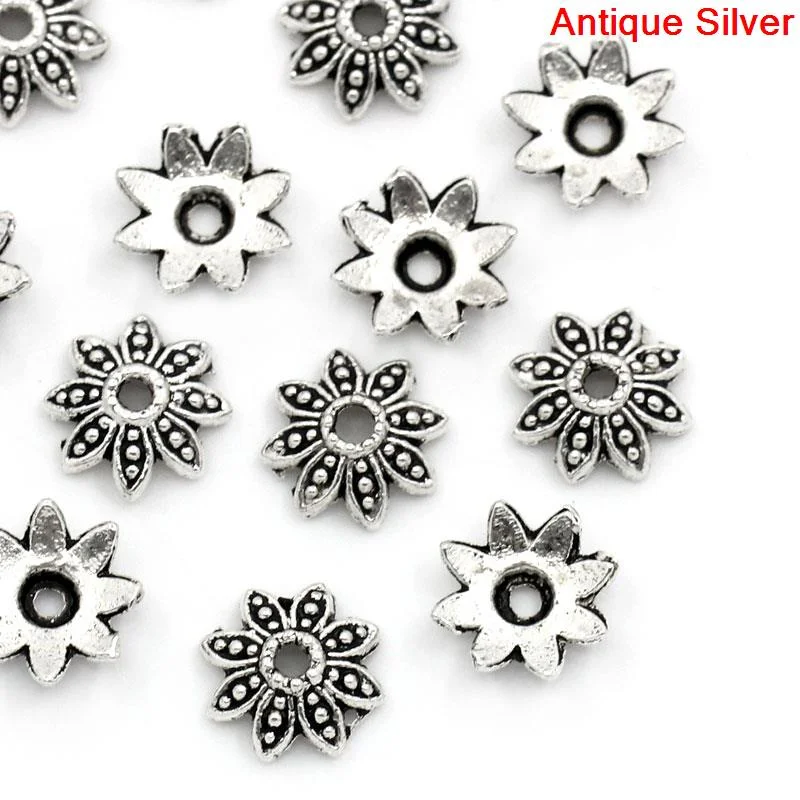 DoreenBeads Bead Caps Flower Silver Color(Fits 10mm-12mm Beads) 8x8mm, Hole:approx 1.3mm, 200PCs (B25874), yiwu