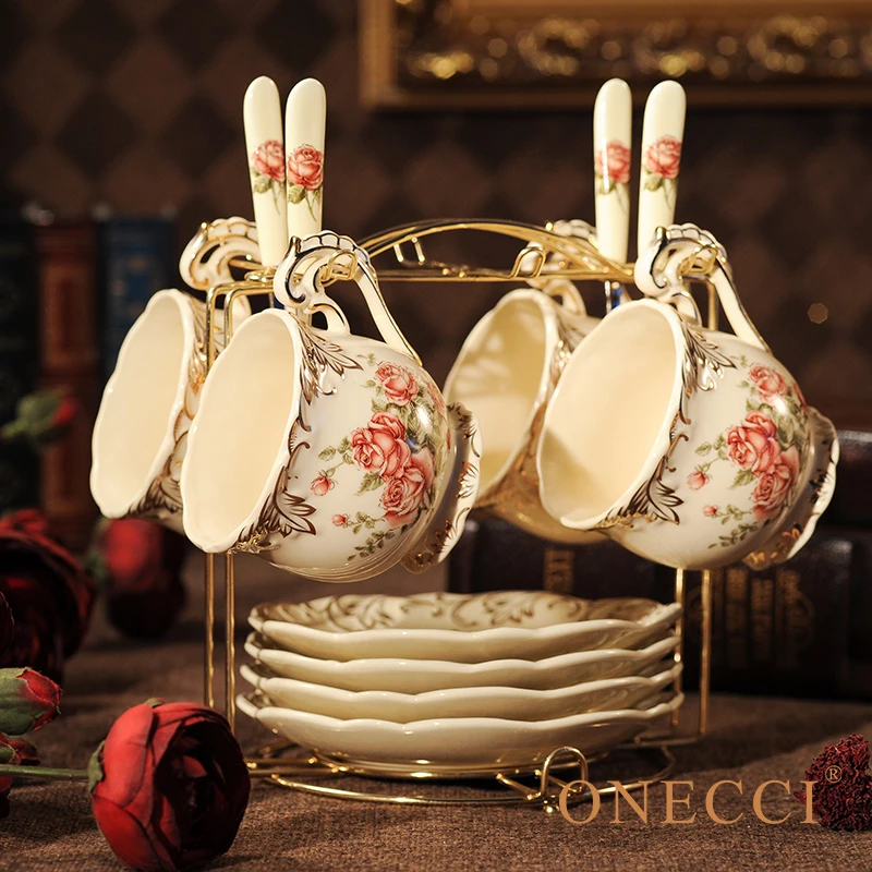 Creative European Porcelain Coffee Cups Set China Chinese Wedding Tea Set Home Decoration Accessories