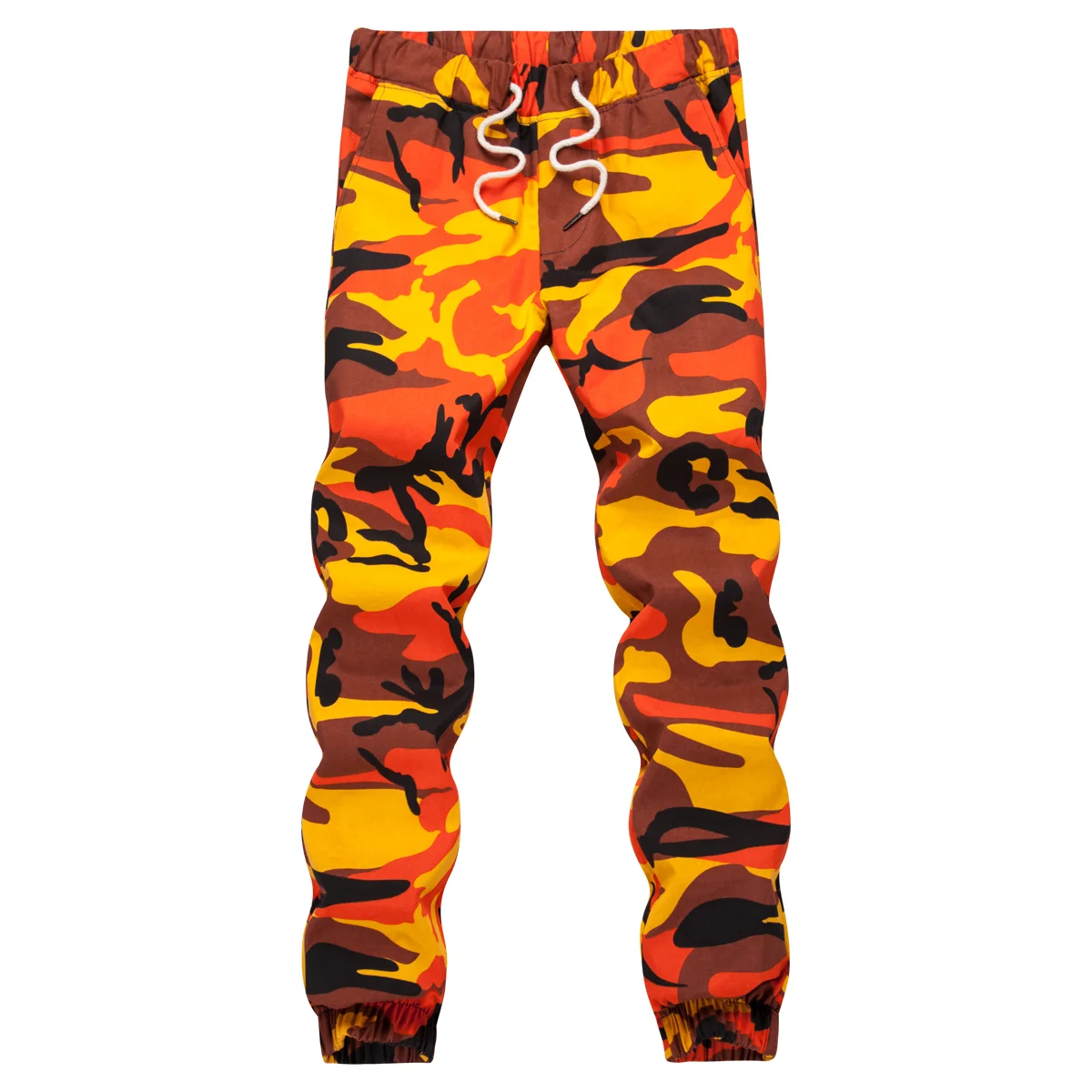 Ins Orange Camouflage Jogger Pants Men Hip Hop Woven Casual Pants Tactical Military Trouser Pockets Cotton 2024 Sweatpants