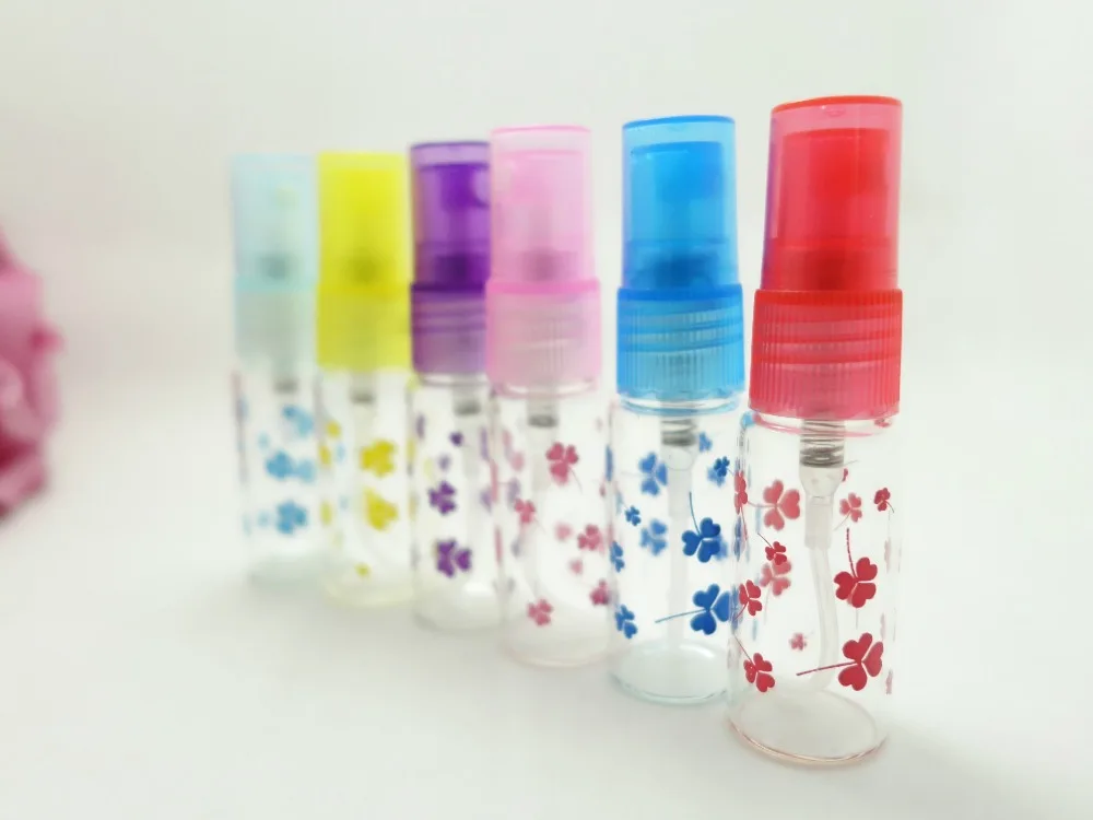 Free shipping by dhl 5ML 5G Colorful Clover Leaf Printing Clear Refillable Perfume Spray Empty Glass Bottle Atomizer lin3276