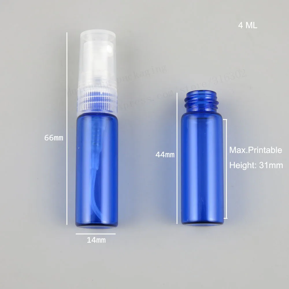 100 X 4ml Refillable Blue Glass Mist Finger Sprayer Bottle 4cc Fragrance Containers Packaging Parfum Vials