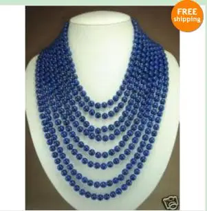 

Classic ! 8Rows charming 6mm blue lapis lazuli beads necklace earring fashion woman's jewelry Free shipping