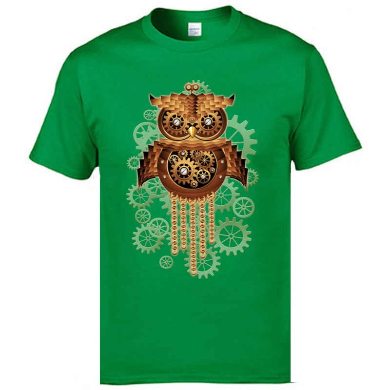 Steampunk Owl Machine Printed On Tshirts Vintage 2024 New Style Great T Shirts Natural Cotton Faddish Tshirts Mens Clothing