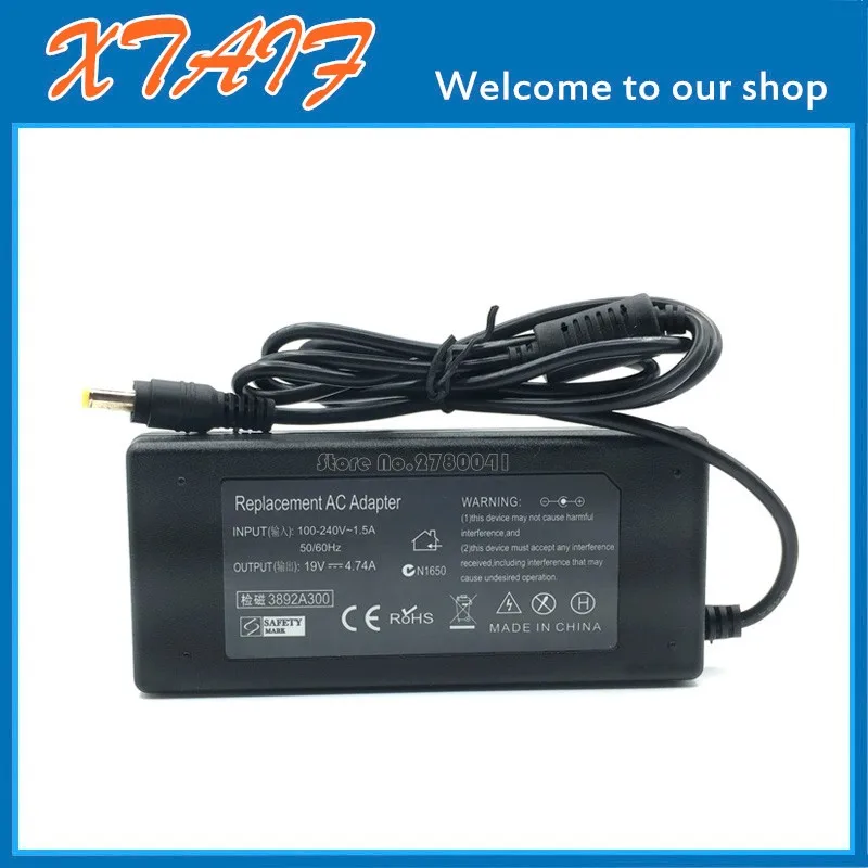 Fuente de alimentación del adaptador de CA del ordenador portátil de 19V 4.74A para Acer AP.09000.001 HIPRO HP-A0904A3 HP-OL093B13P PA-1900-24 PA-1900-04 con cable de CA