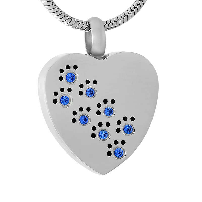 

IJD8383 Stainless Steel Jewelry Inlay Crystals Dog/Cat Paw Print Heart Pendant Necklace Cremation Ashes Urn Keepsake Casket