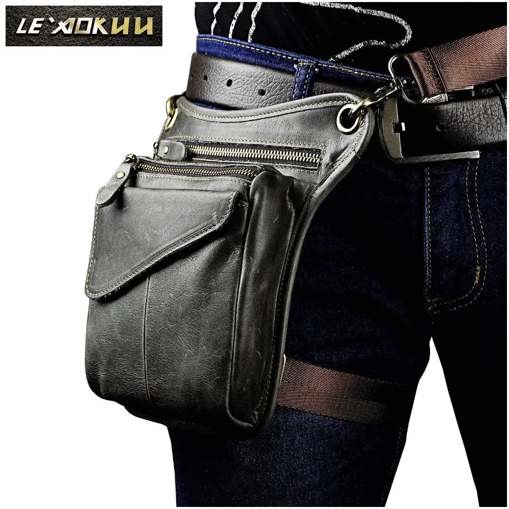 Real Leather Men Multifunction Design Casual Sling Shoulder Messenger Bag Fashion Travel Waist Belt Pack Drop Leg Bag 211-3-g