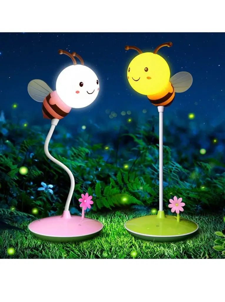 USB chargeable Bee Touch Sensor Cordless LED Desk Table Reading Lamp Cute NightLight Touching Dimmable Baby Sleeping Creative