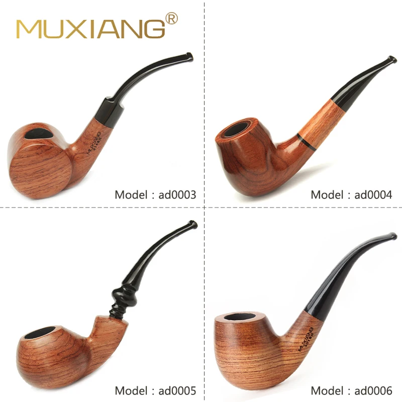 RU-MUXIANG High Quality  16 Types Hademade Tobacco Pipes Bent Rosewood  Pipe For Smoking  Free 10 Cleaning Tools ad0003-ad0020