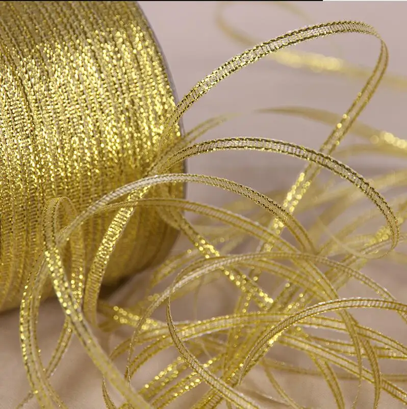 25 Yards 6mm/1cm/1.2cm Silver/Gold Silk Satin Ribbon Party Home Wedding Decoration Gift Wrapping Christmas New Year DIY Tools