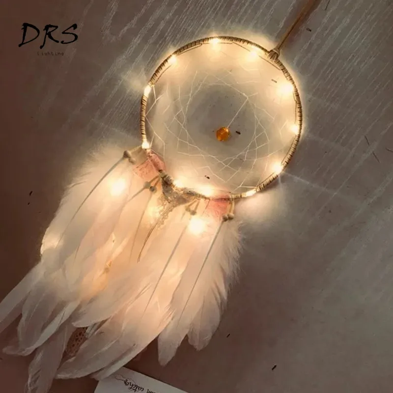 Led pena luz da noite dreamcatcher menina presente de aniversário quarto bebê decoração do quarto crianças decalque da parede cabeceira lâmpada pendurada