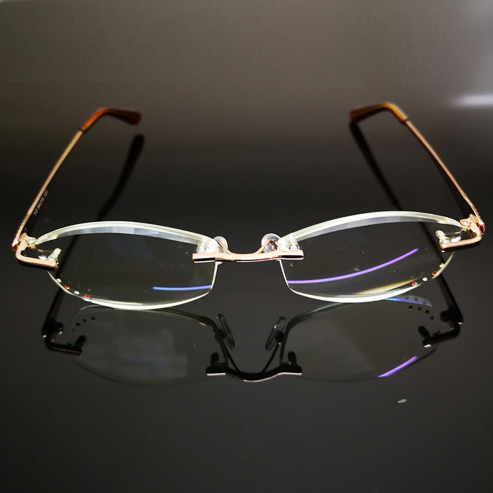 Luxury British Lady Diamond Cutting 100% Titanium Alloy Rimless Frameless Reading Glasses + Box +0.75 +1 +1.75 +1.5 +2 to +4