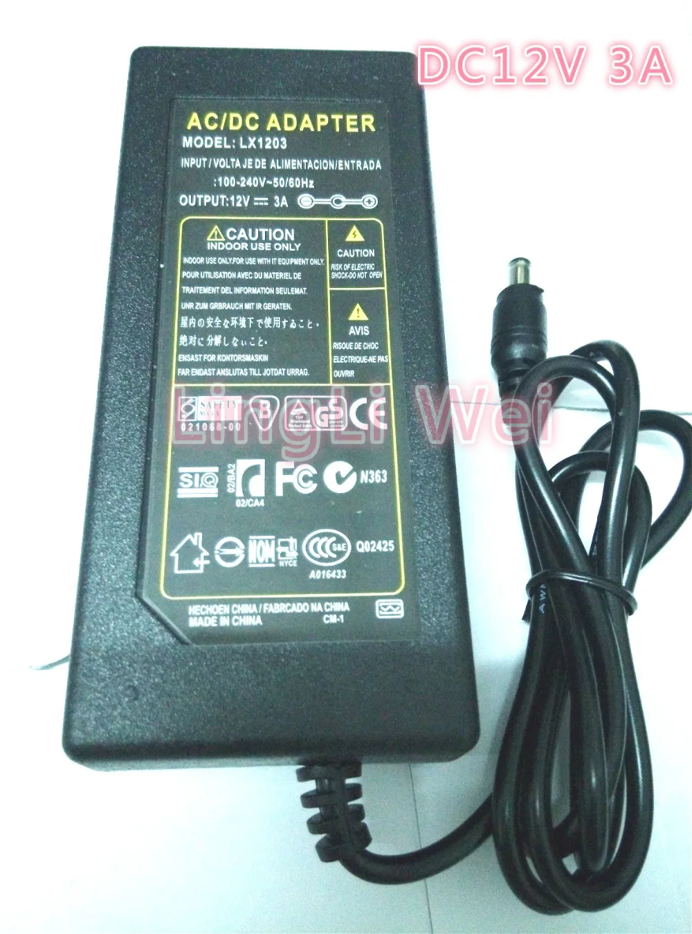 Adaptador de energia LED Transformador, Fonte de alimentação para Tira LED, 5050, 2835, DC 5,5x2,5mm, 12V, 3A, AC 110-240V