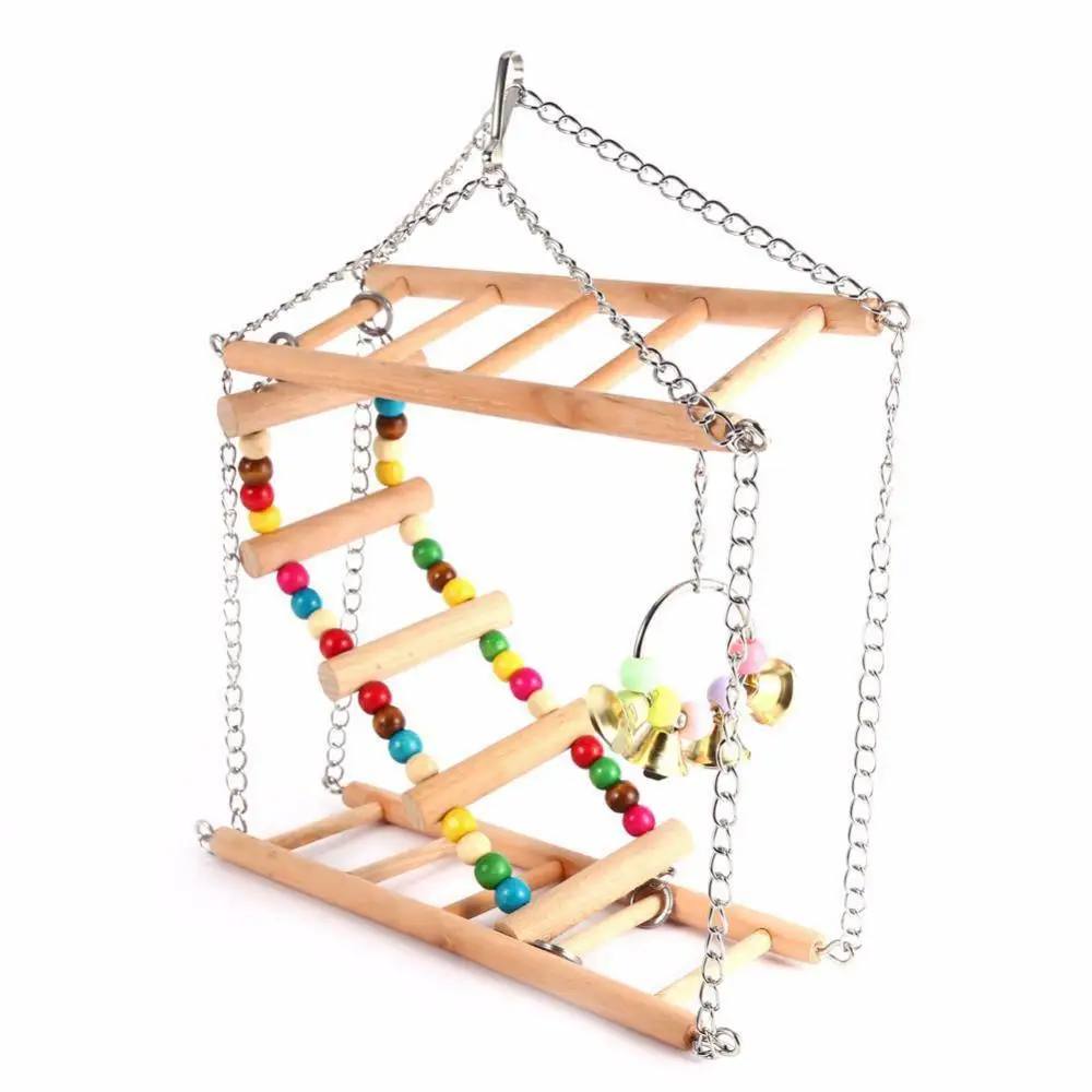 Parrots Toys Bird Swing Exercise Climbing Hanging Ladder Bridge Wooden Rainbow