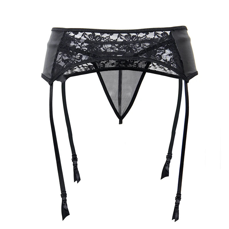 Comeondear Lingerie Underwear Plus Size 5XL 6XL Faux Leather Garters Panty Black Lace Suspenders Women Sexy Belts For Stockings