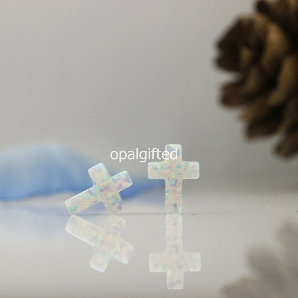 (40pcs/lot )free shipping Artificial jewelry 9*12mm op17 white Opal cross synthetic opal beads with side hole for opal necklace