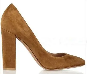 New Hot 2017 Round Toe Slip-on Shoes Thick High Heels Dress Shoes Woman Suede Leather Chunky Heels Women Pumps Drop Shipping
