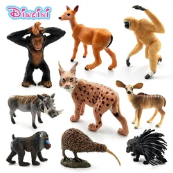 Simulation Deer Warthog Lynx Mandrill Donkey Gibbon Porcupine kiwi bird Chimpanzee PVC animal model figurine toy garden figures