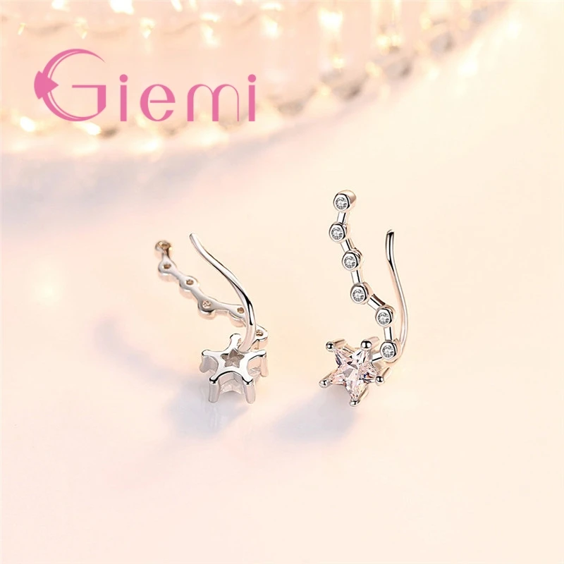 Special Design Pretty Star Shape 925 Sterling Silver Color Clip Earrings Jewelry Crystal For Women Female Clear Cubic Zirconia