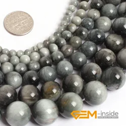 Natural Stone Gray Hawk-eye Round Loose Spacer Accessorries Beads For Jewelry Making Strand 15 Inches DIY Gifts For Men Women