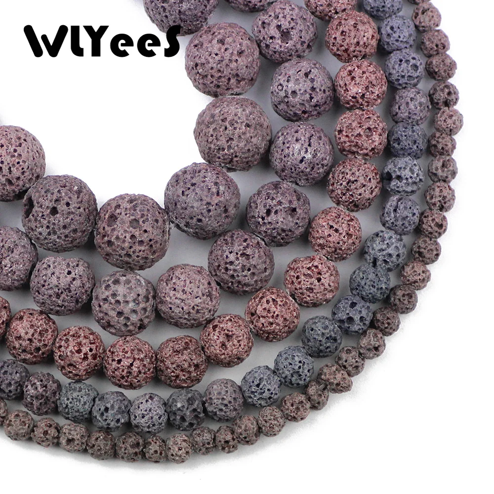 WLYeeS Natural Stone Grey Lava Beads 4 6 8 10 12mm Round Loose Space Beads for Women Necklace Jewelry Bracelet Making DIY 15inch