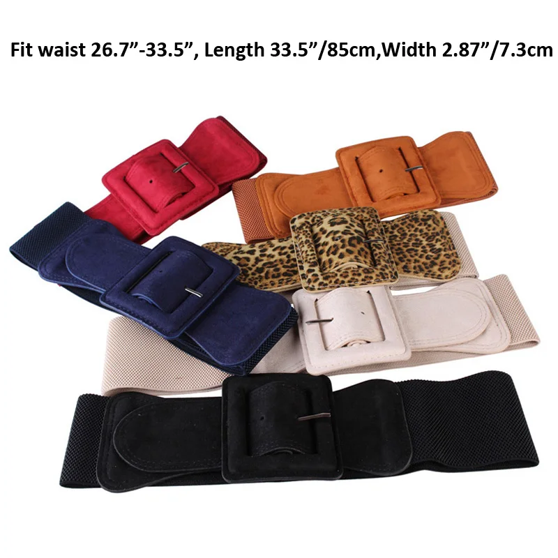 Women Waist Belt Cummerbund Elastic Belt Dress Decorate Waistband Wide Stretchy Cinch Belts with Suede Buckle