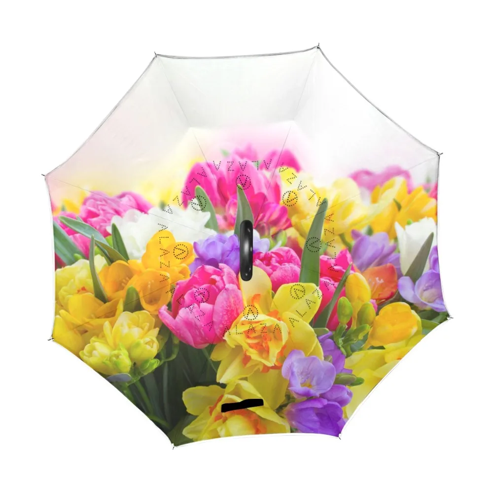 Colorful Flowers Printed Reverse Umbrella Double Layer Inverted Umbrella Self Stand rain/sun women/men high quality dropshipping