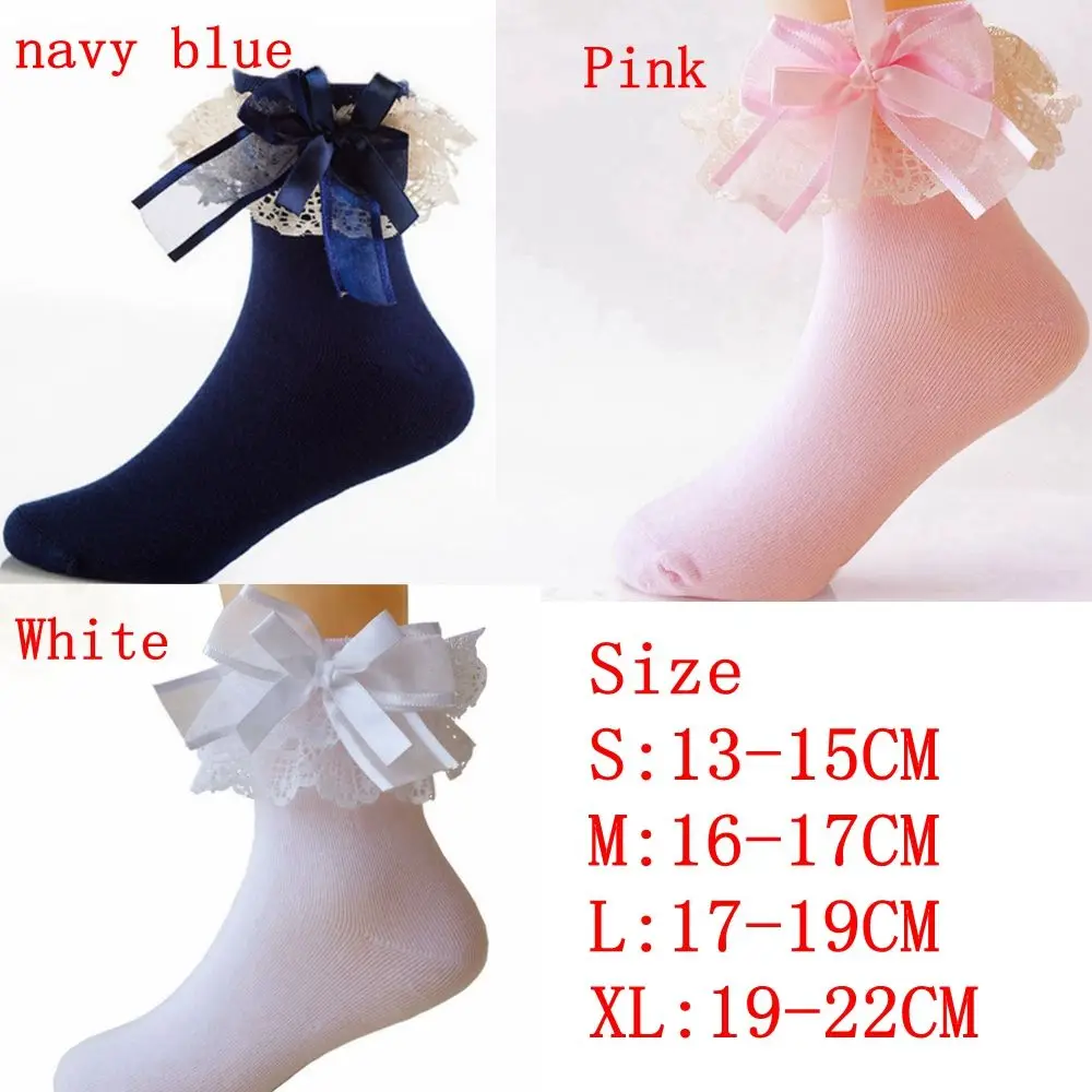 Baby Girls Socks With Bow Tie Lace Ruffle Princess Cotton Sock with Ribbons Multi Colors Gray Red Black Pink White Princes socks