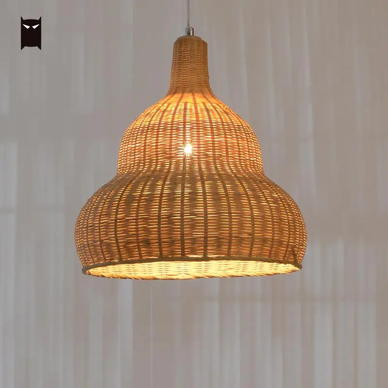 Delicate Bamboo Wicker Rattan Gourd Pendant Light Fixture Craft Nordic Asian Country Hanging Ceiling Lamp Designer Bulb Hallway